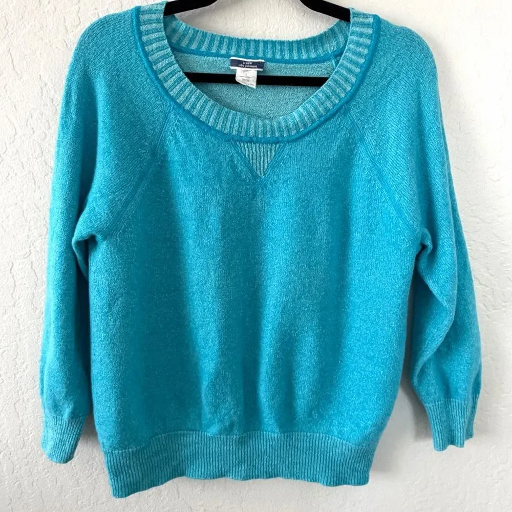 J. Crew Cashmere Teal Blue Crew Neck Pullover Sweater Women's Size Large